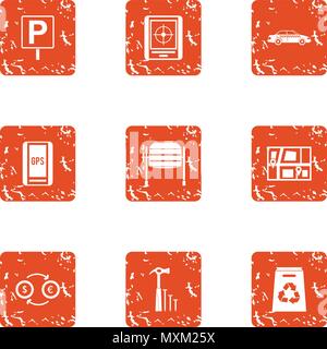Free parking icons set, grunge style Stock Vector