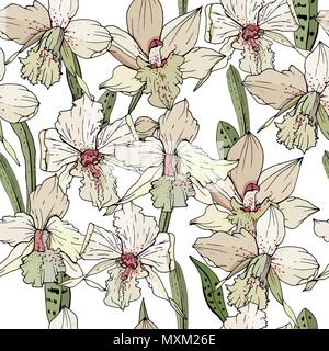 Seamless pattern with orchid flowers. Endless texture for season design Stock Vector