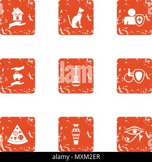 Medical insurance policy icons set, grunge style Stock Vector