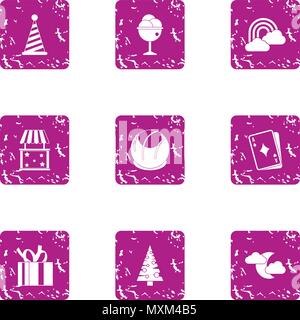 Winter prank icons set, grunge style Stock Vector