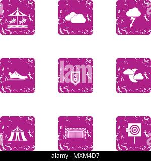 Prank icons set, grunge style Stock Vector