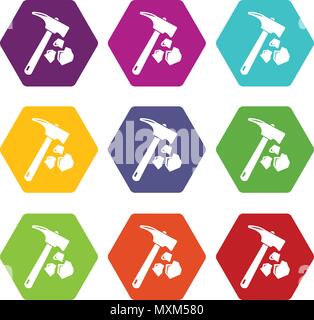 Minning hand hammer icons set 9 vector Stock Vector