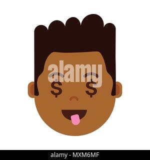 african boy head emoji personage icon with facial emotions, avatar character, man dollar face with different male emotions concept. flat design. Stock Vector