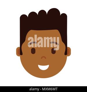 african boy head emoji personage icon with facial emotions, avatar character, man satisfied face with different male emotions concept. flat design. Stock Vector