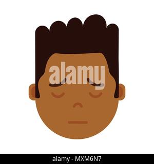 african boy head emoji with facial emotions, avatar character, man sorrowful face with different male emotions concept. flat design. Stock Vector