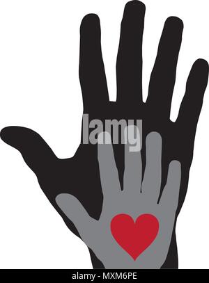 vector illustration of hands with red heart on white background. giving hand vector Stock Vector
