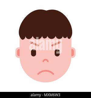 boy head emoji personage icon with facial emotions, avatar character, man angry face with different male emotions concept. flat design. Stock Vector