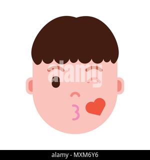 boy head emoji personage icon with facial emotions, avatar character, man love face with different male emotions concept. flat design. Stock Vector
