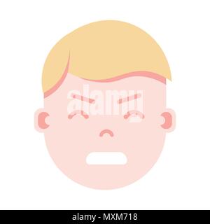 boy head emoji personage icon with facial emotions, avatar character, man nervous face with different male emotions concept. flat design. Stock Vector