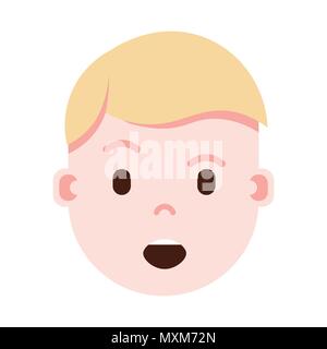 boy head emoji personage icon with facial emotions, avatar character, man satisfied face with different male emotions concept. flat design. Stock Vector