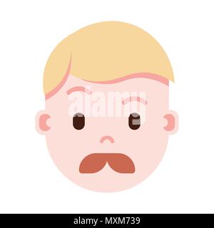 boy head emoji personage icon with facial emotions, avatar character, man mustache face with different male emotions concept. flat design. Stock Vector