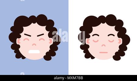 set girl head emoji personage icon with facial emotions, avatar character, sleep face with different female emotions concept. flat design. vector illustration Stock Vector