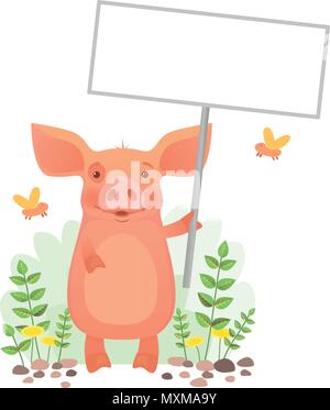 Cute pig holding sign Stock Vector