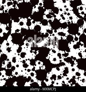 Vector seamless pattern of ink splashes. Use on monochrome black and white wallpaper, textures and background Stock Vector