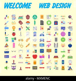 Set of 100 flat web icons on following themes - SEO and development, creative process, business and finance, office and business, security and protect Stock Vector