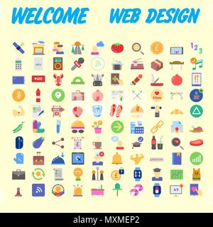 Set of 100 flat web icons on following themes - SEO and development, creative process, business and finance, office and business, security and protect Stock Vector