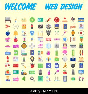 Set of 100 flat web icons on following themes - SEO and development, creative process, business and finance, office and business, security and protect Stock Vector