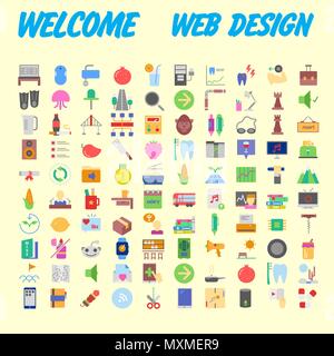 Set of 100 flat web icons on following themes - SEO and development, creative process, business and finance, office and business, security and protect Stock Vector