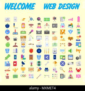 Set of 100 flat web icons on following themes - SEO and development, creative process, business and finance, office and business, security and protect Stock Vector