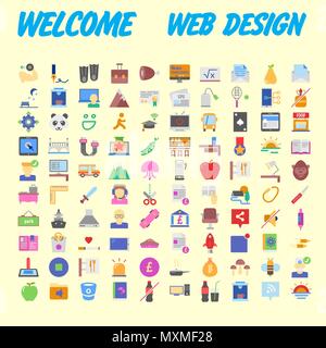 Set of 100 flat web icons on following themes - SEO and development, creative process, business and finance, office and business, security and protect Stock Vector