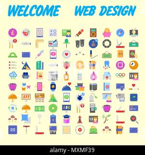 Set of 100 flat web icons on following themes - SEO and development, creative process, business and finance, office and business, security and protect Stock Vector