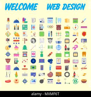 Set of 100 flat web icons on following themes - SEO and development, creative process, business and finance, office and business, security and protect Stock Vector