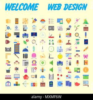 Set of 100 flat web icons on following themes - SEO and development, creative process, business and finance, office and business, security and protect Stock Vector