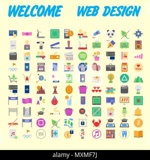 Set of 100 flat web icons on following themes - SEO and development, creative process, business and finance, office and business, security and protect Stock Vector