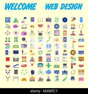 Set of 100 flat web icons on following themes - SEO and development, creative process, business and finance, office and business, security and protect Stock Vector