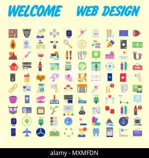 Set of 100 flat web icons on following themes - SEO and development, creative process, business and finance, office and business, security and protect Stock Vector