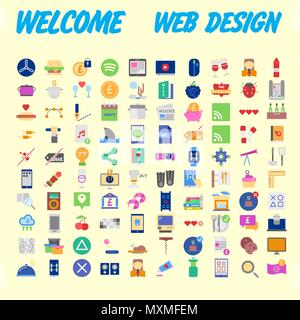 Set of 100 flat web icons on following themes - SEO and development, creative process, business and finance, office and business, security and protect Stock Vector