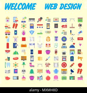 Orange background 100 universal Icon Set for web and mobile. Vector illustration Stock Vector