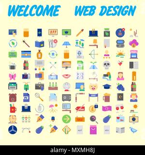 Orange background 100 universal Icon Set for web and mobile. Vector illustration Stock Vector