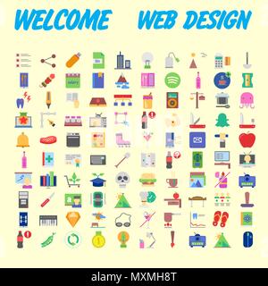 Orange background 100 universal Icon Set for web and mobile. Vector illustration Stock Vector