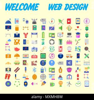 Orange background 100 universal Icon Set for web and mobile. Vector illustration Stock Vector