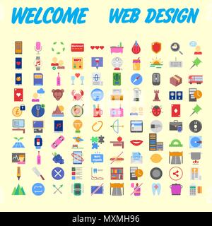 Orange background 100 universal Icon Set for web and mobile. Vector illustration Stock Vector