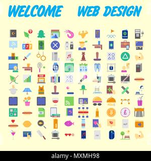 Orange background 100 universal Icon Set for web and mobile. Vector illustration Stock Vector