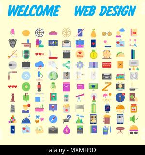 Orange background 100 universal Icon Set for web and mobile. Vector illustration Stock Vector