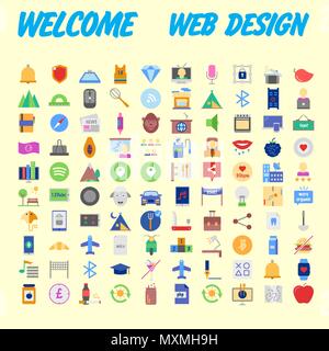 Orange background 100 universal Icon Set for web and mobile. Vector illustration Stock Vector
