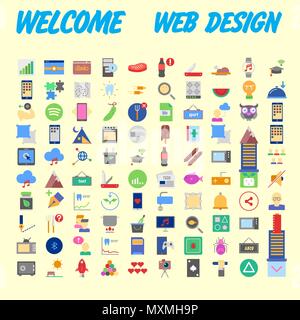 Orange background 100 universal Icon Set for web and mobile. Vector illustration Stock Vector