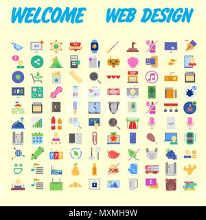 Orange background 100 universal Icon Set for web and mobile. Vector illustration Stock Vector