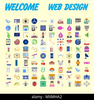 Orange background 100 universal Icon Set for web and mobile. Vector illustration Stock Vector