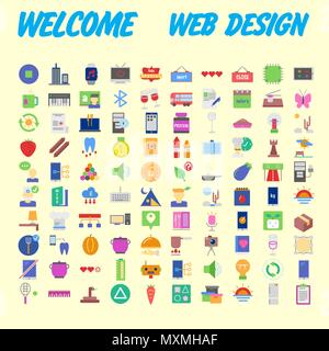 Orange background 100 universal Icon Set for web and mobile. Vector illustration Stock Vector