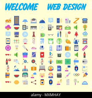 Orange background 100 universal Icon Set for web and mobile. Vector illustration Stock Vector
