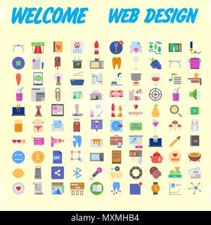 Orange background 100 universal Icon Set for web and mobile. Vector illustration Stock Vector