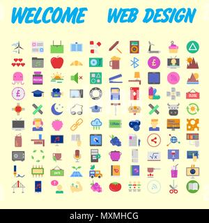100 universal icons for web design on different topics. Vector illustration Stock Vector