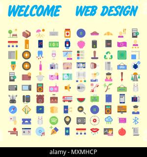 100 universal icons for web design on different topics. Vector illustration Stock Vector