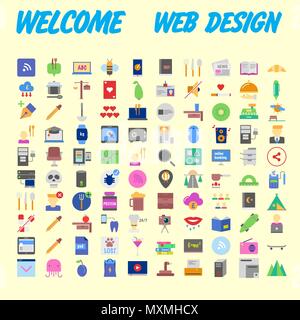 100 universal icons for web design on different topics. Vector illustration Stock Vector