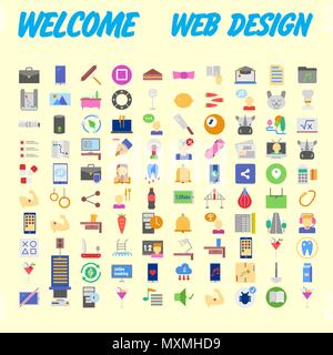 100 universal icons for web design on different topics. Vector illustration Stock Vector