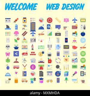 100 universal icons for web design on different topics. Vector illustration Stock Vector